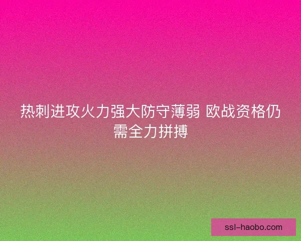 热刺进攻火力强大防守薄弱 欧战资格仍需全力拼搏